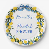 Citroenen blauwe lint bruiloftsfeestje monogram papieren bordje (Voorkant)