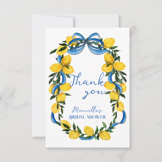 Citroenen blauwe lint Italiaanse bruidsdouche Bedankkaart (Voorkant)