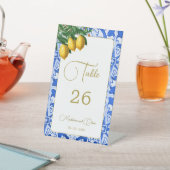 Citroenen Blauwe Tegel Elegant Eenvoudige Bruiloft Reclamebord Met Voetstuk (Insitu)