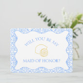 Citroenen & Blauwe Tegels Italiaans Maid of Honor Kaart (Staand voorkant)