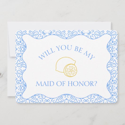 Citroenen & Blauwe Tegels Italiaans Maid of Honor Kaart (Voorkant)