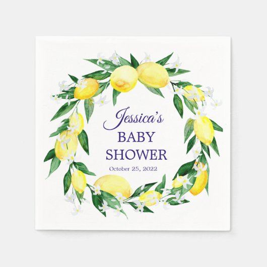 Citroenen Bloeiende Groene Baby Shower Papier Servet (Voorkant)