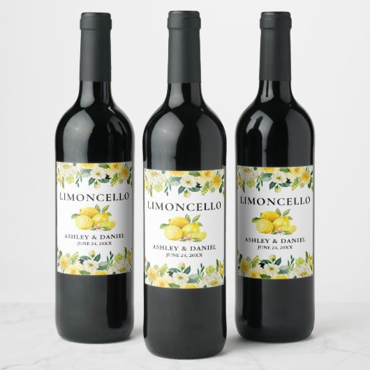 Citroenen Bloemen Limoncello Bruiloft Fles Label Wijn Etiket (Flessen)
