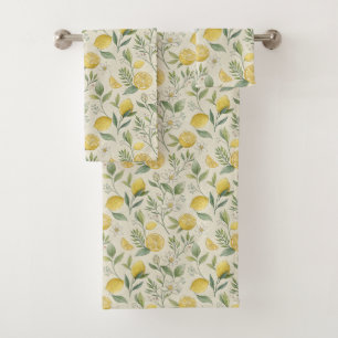 Citroenen & Bloemen Patroon Badhanddoek Set Bad Handdoek