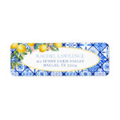 Citroenen Bloemendessert Italiaanse Blauwe Tegel R Etiket (Voorkant)