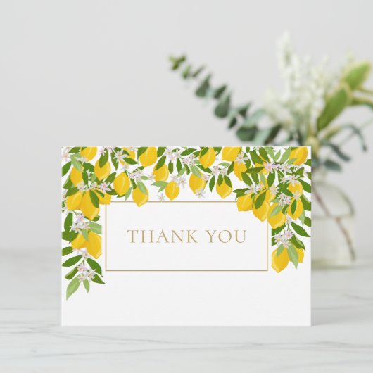 Citroenen Bloesem Groen Blad Goud Geometrisch Bedankkaart (Staand voorkant)
