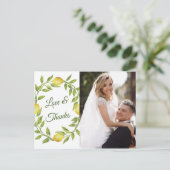 Citroenen bloesem groen bruiloft foto dank u briefkaart (Staand voorkant)