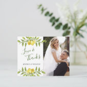 Citroenen bloesem groen bruiloft foto dank u briefkaart (Staand voorkant)