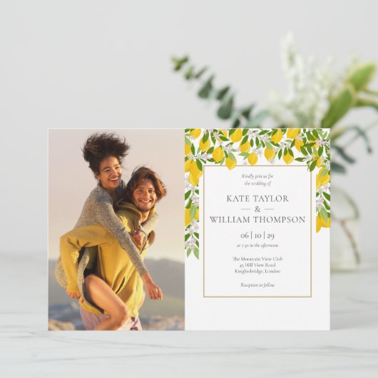 Citroenen Bloesem Groen Foto's Trouwdag Kaart (Staand voorkant)