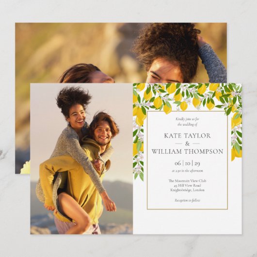 Citroenen Bloesem Groen Foto's Trouwdag Kaart (Voorkant / Achterkant)