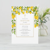 Citroenen Bloesem Groen Goud Doop Doop Kaart (Staand voorkant)