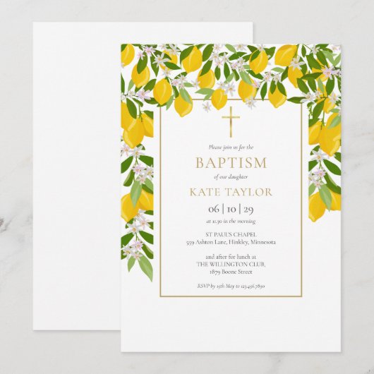 Citroenen Bloesem Groen Goud Doop Doop Kaart (Voorkant / Achterkant)