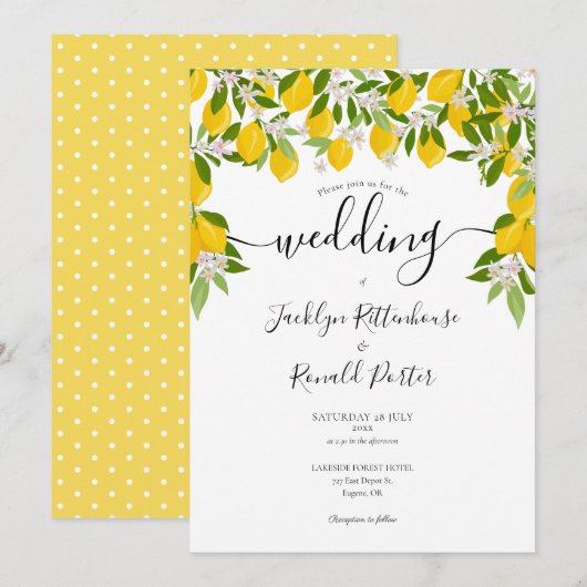 Citroenen Bloesem Groene Huwelijk Kaart (Voorkant / Achterkant)