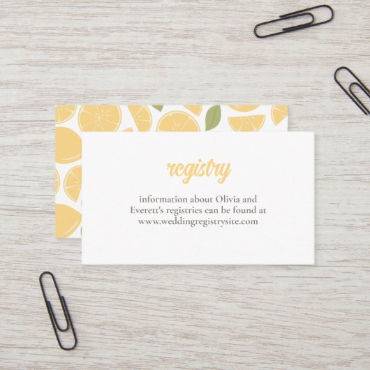 Citroenen bruids douche uitnodiging invoegen (Voorkant / Achterkant in situ)