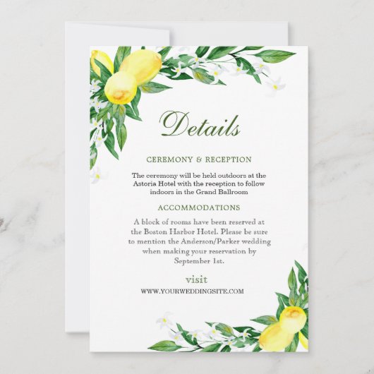 Citroenen Bruiloft Receptie Details Behuizing Kaar Kaart (Voorkant)