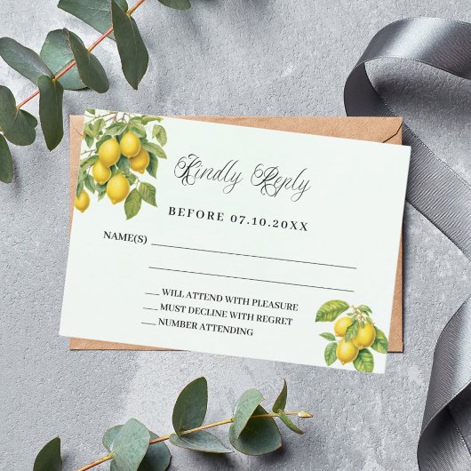 Citroenen citrus groen bruiloft reactie RSVP-kaart RSVP Kaartje