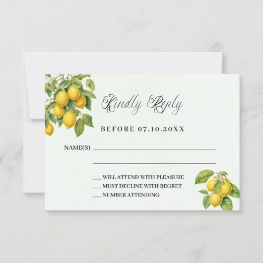 Citroenen citrus groen bruiloft reactie RSVP-kaart RSVP Kaartje (Voorkant)