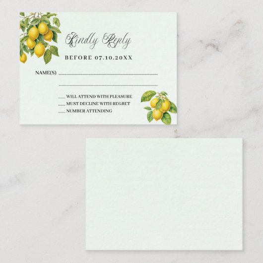 Citroenen citrus groen huwelijk reactie RSVP Notitiekaartje (Voorkant / Achterkant)