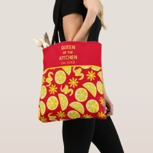 citroenen citrus limonade chef schattig geel rood tote bag