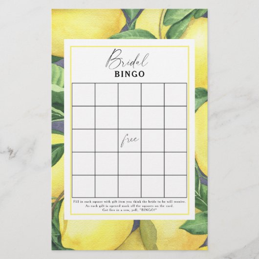 Citroenen Citrus - Vrijgezellenfeest bingo spel (Voorkant)