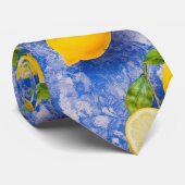 Citroenen dansen op blauwe Antiek Tegels Stropdas (Opgerold)