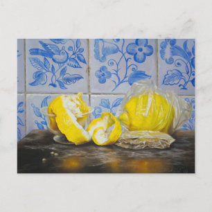 Citroenen en Azulejos — Klassiek Blauw & Geel Stil Briefkaart