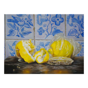 Citroenen en Azulejos — Klassiek Blauw & Geel Stil Perfect Poster