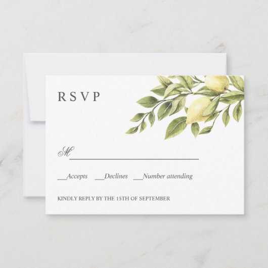 Citroenen en bladeren Boho WEDDING Classic RSVP (Voorkant)
