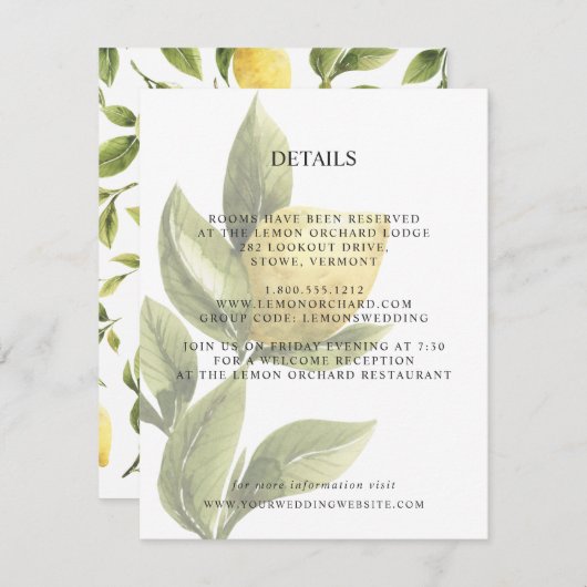 Citroenen en bladeren | Botanische BRUILOFT Detail Informatiekaartje (Voorkant / Achterkant)