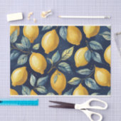 Citroenen en bladeren geel blauw patroon Decoupage Tissuepapier (Craft)