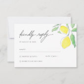 Citroenen en bladeren Geel Groen Waterverf Bruilof RSVP Kaartje (Voorkant)