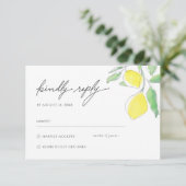Citroenen en bladeren Geel Groen Waterverf Bruilof RSVP Kaartje (Staand voorkant)