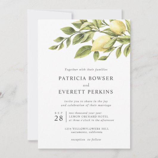 Citroenen en bladeren watercolor botanische bruilo kaart (Voorkant)