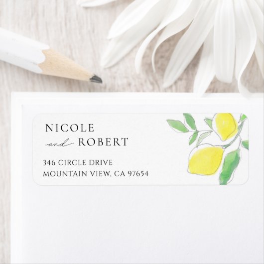Citroenen en bladeren Waterverf retour adreslabel Etiket (Insitu)