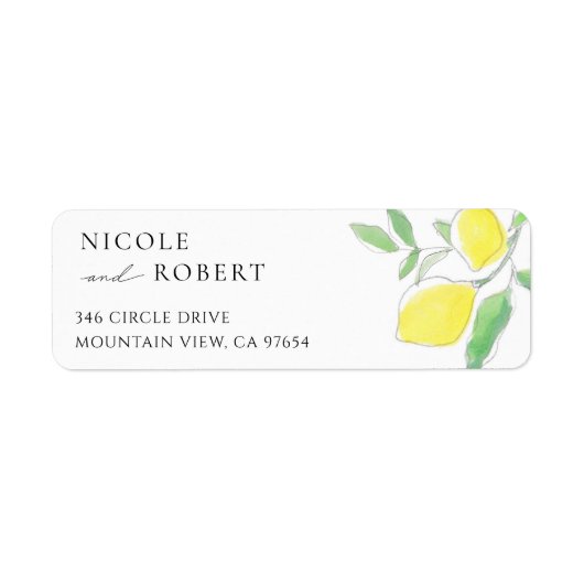 Citroenen en bladeren Waterverf retour adreslabel Etiket (Voorkant)
