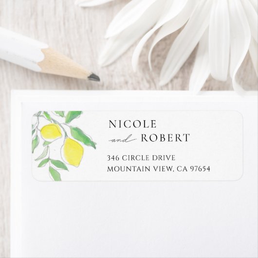 Citroenen en bladeren Waterverf retour adreslabel Etiket (Insitu)