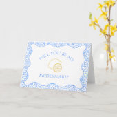 Citroenen en Blauwe Tegels Italiaans bruidsmeisje Kaart (Gele Bloem)