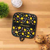 Citroenen en bloemen | Aangepaste naam Pannenlap (Top down)