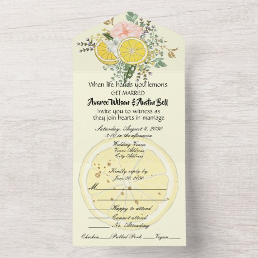 Citroenen en bloemen all in one uitnodiging (Binnen)