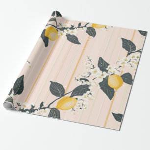 citroenen en bloemen op roze strepen cadeaupapier