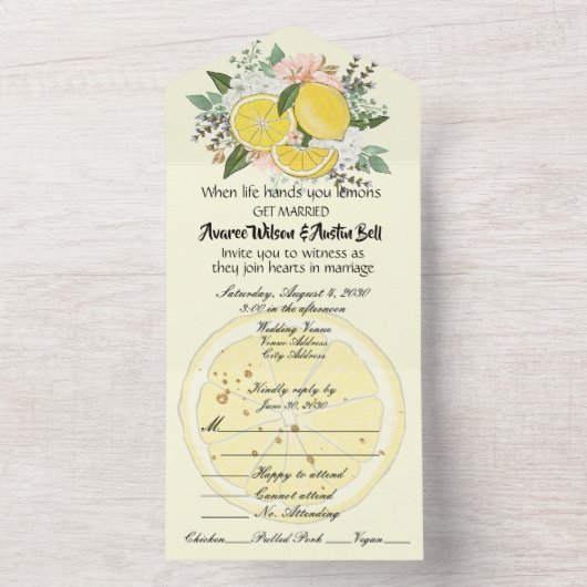 Citroenen en bloemen versie 2 all in one uitnodiging (Binnen)