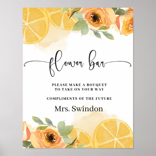 Citroenen en bloemstuk bruidsshower poster (Voorkant)