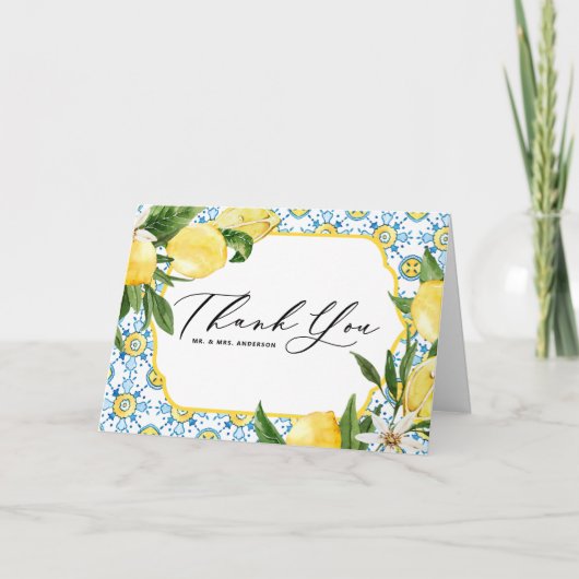 Citroenen en Bloesems Mediterrane bruiloft Bedankkaart (Voorkant)