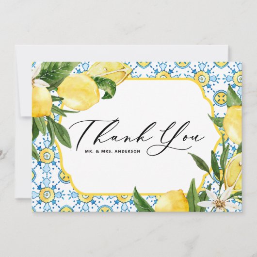Citroenen en Bloesems Mediterrane Huwelijk Bedankkaart (Voorkant)
