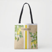 Citroenen en bloesems Monogram Faux Burlap Jute Tote Bag (Voorkant)