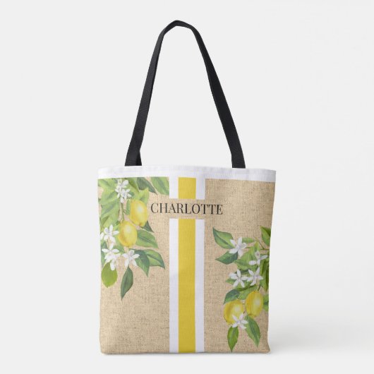Citroenen en bloesems Monogram Faux Burlap Jute Tote Bag (Achterkant)