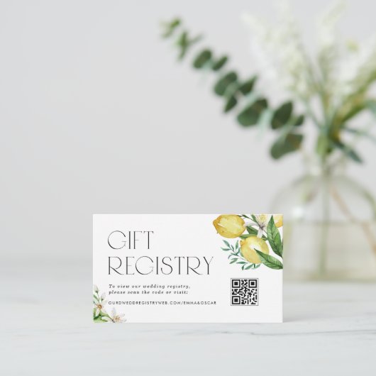 Citroenen en Bloesems QR Code Huwelijksregister Informatiekaartje (Staand voorkant)