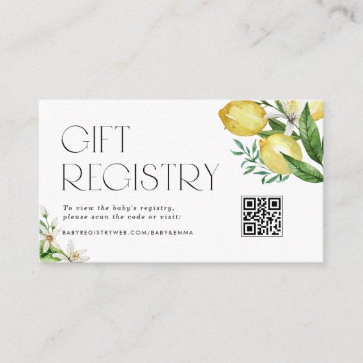Citroenen en Blossoms QR Code Baby shower Registry Informatiekaartje (Voorkant)