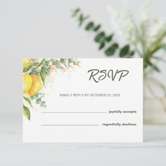Citroenen en Eucalyptus Waterverf Rustige RSVP-kaa RSVP Kaartje (Staand voorkant)