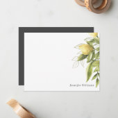 Citroenen en Foliage donkergrijs Girly Waterverf Notitiekaartje (Voorkant / Achterkant in situ)